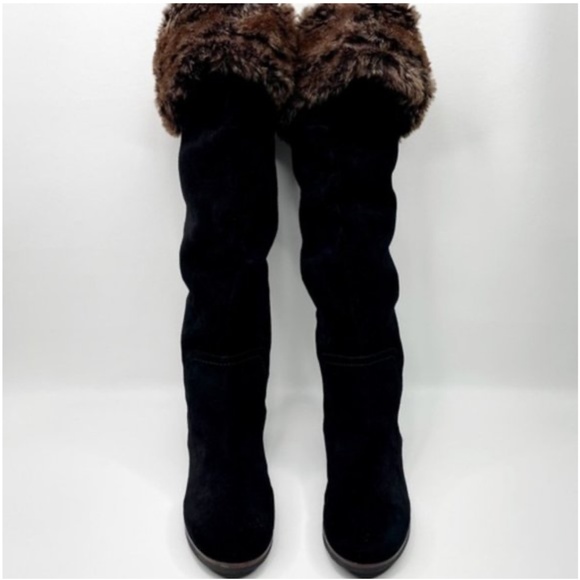 Exc 8.5 Sam Edelman Boots Black Suede Orlando Faux Fur Cuff Over the Knee $380 - Picture 7 of 8
